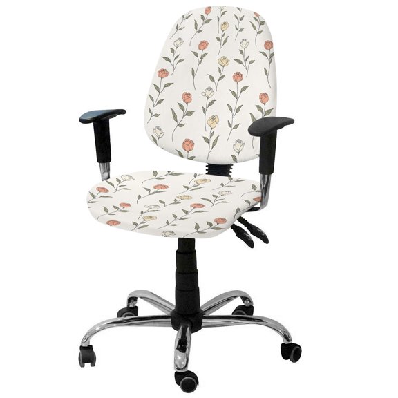 Floral Office Chair Covers Stretchable Leaf Plant Split Computer Desk Chair Cover Universal Spandex Chair Seat Covers Rotating Boss Arm Chair Slipcovers