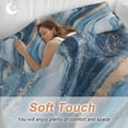 thumbnail image 3 of Abstract Marble Waves Texture Duvet Cover Set Queen Size Gradient Blue Gold Art Soft Lightweight Comforter Covers 4 Piece Bedding Set with 1 Duvet Cover 1 Bed Sheet & 2 Pillow Shams, 3 of 8