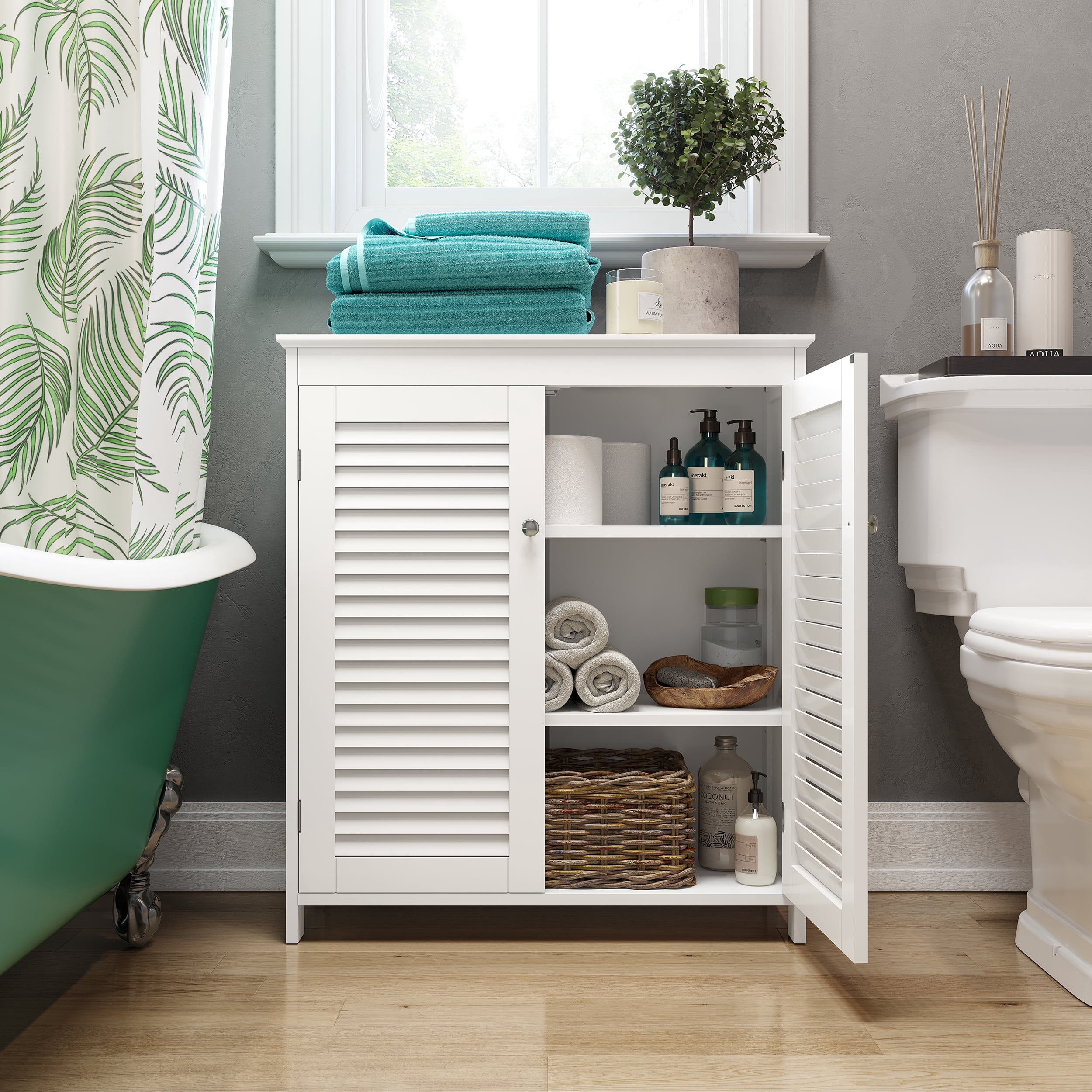 RiverRidge Ellsworth 2-Door Bathroom Linen Storage Cabinet and Laundry Shelf - White