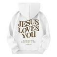 thumbnail image 4 of Grblisyd Christian Hoodie for Girls Long Sleeve Jesus Loves You Casual Sweatshirt Drawstring Pullover Cute 10-12 Kids Clothes White 140, 4 of 5