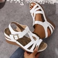 thumbnail image 4 of Wedges Heels for Women Peep Toe Cutout T-strap Sandals Summer Casual Vacation Beach Shoes Comfortable Orthopedic Walking Shoes Adjustable Buckle Strap White Size 9.5, 4 of 6
