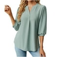 thumbnail image 2 of qILAKOG Womens Tops Womens Tops 3/4 Length Sleeve Crewneck Cute Shirts Casual Print Trendy Tops T Shirt Summer Blouses Ladies Basic Short Sleeves Summer T Shirt Tops, Green&XL, 2 of 4