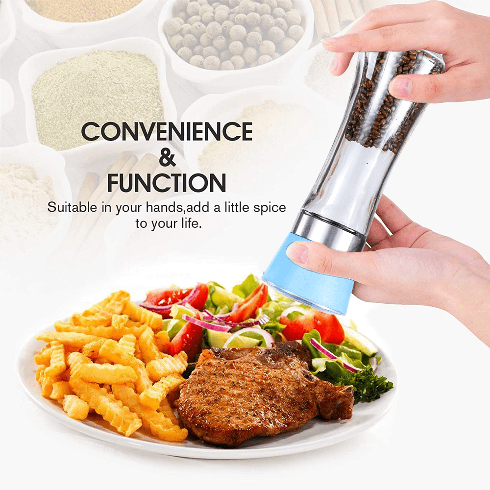 2Pcs Electric Pepper and Salt Grinder Set Refillable Pepper and