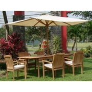 Teak Dining Set:6 Seater 7 Pc - 94" Rectangle Table And 6 Wave Stacking Arm Chairs Outdoor Patio Grade-A Teak Wood WholesaleTeak #WMDSWV9
