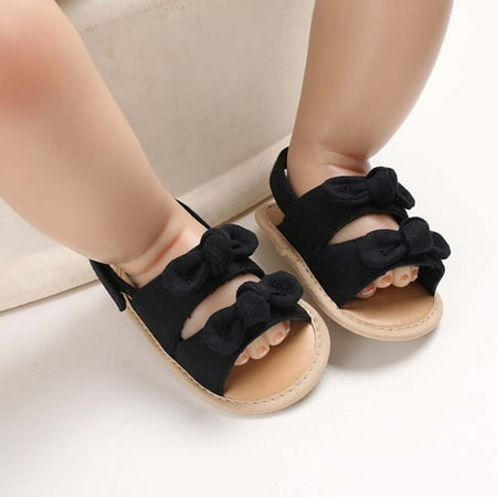 

MELDVDIB Baby Toddler Infant Girls Sandals Soft Open Toe Summer Sandals Cute Stripe Solid Color Bowknot Princess Flat Shoes