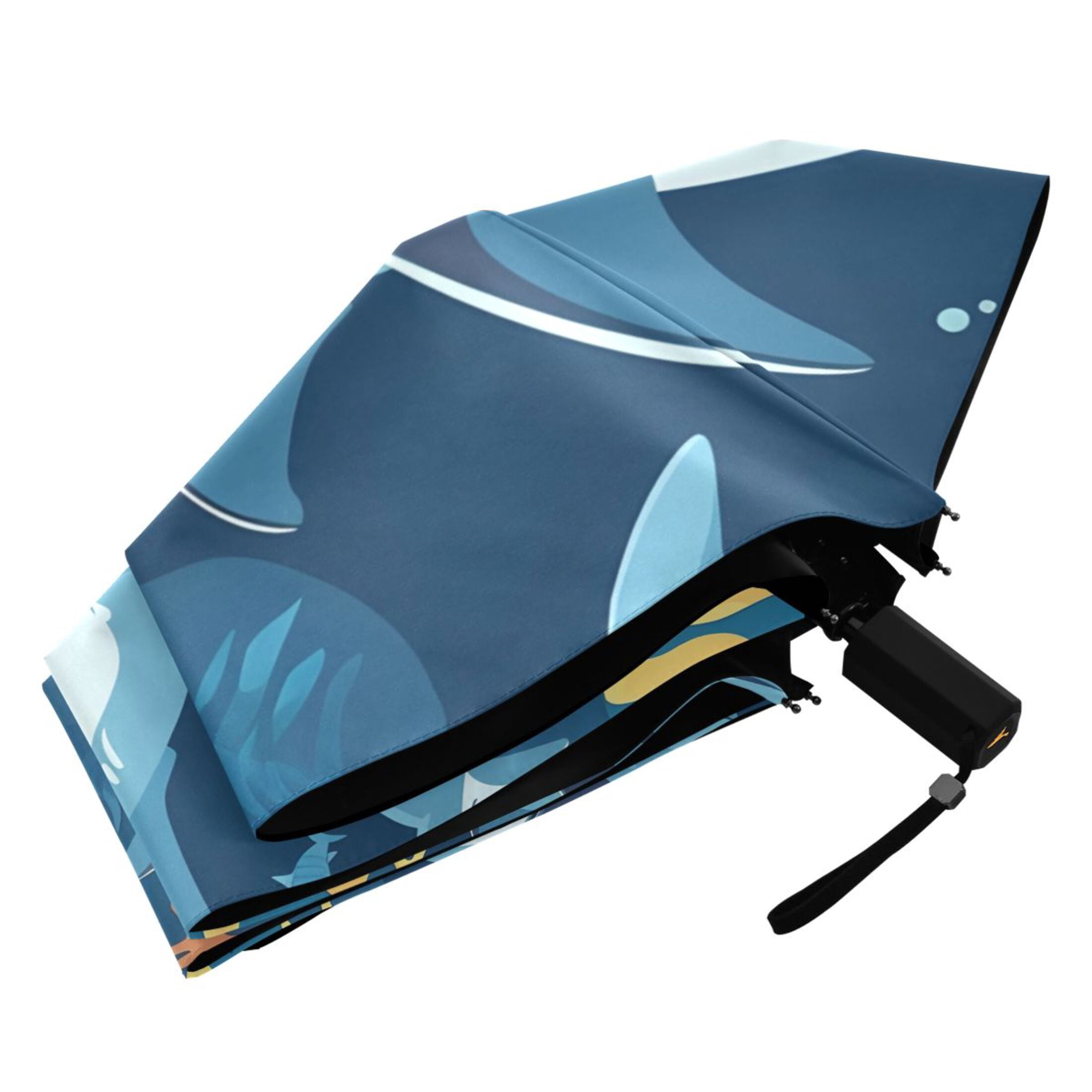 Cartoon Sharks Underwater Compact Sun Umbrella Windproof Travel Umbrellas for Rain Strong Portable UV Protection