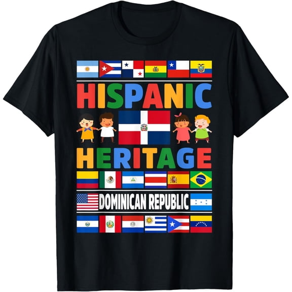 t-shirt Hispanic Heritage Month Dominican Republic Flag Latino Flag T-ShirtMen and women can wear, black T-shirts, gifts. Age: M,L,XL 2XL, 3XL, 4XL