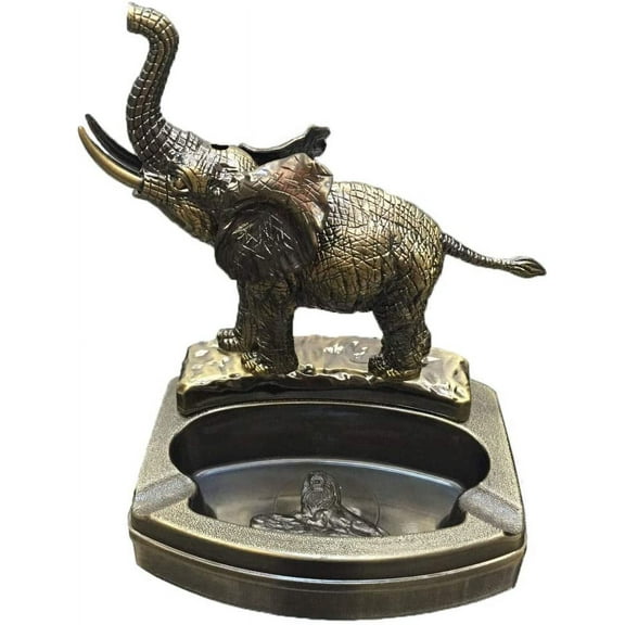 Piioket Elephant Shaped Cigarette Cigar Lighter Refillable Butane Gas Normal Flame Lighter with Ashtray Ash Tray