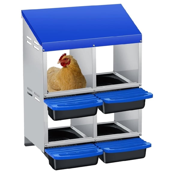 4-hole galvanized steel chicken nesting box con automatic roll-out egg collection removable tray weatherproof wall-mount con perch para hens easy to clean y assemble para coop-blue