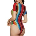 thumbnail image 3 of The Xecao Mexican Serape Blanket Stripes Women's Crew Neck Body Suit, a short-sleeved bodysuit and basic swimsuit, both comfort and style for dating and daily life, 3 of 9