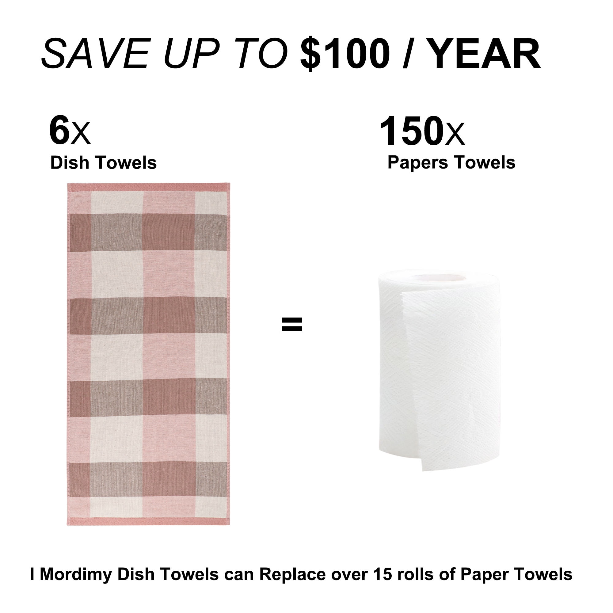 Unique Bargains 6-Pack 100% Cotton Absorbent Kitchen Towels 13" x 29" Pink