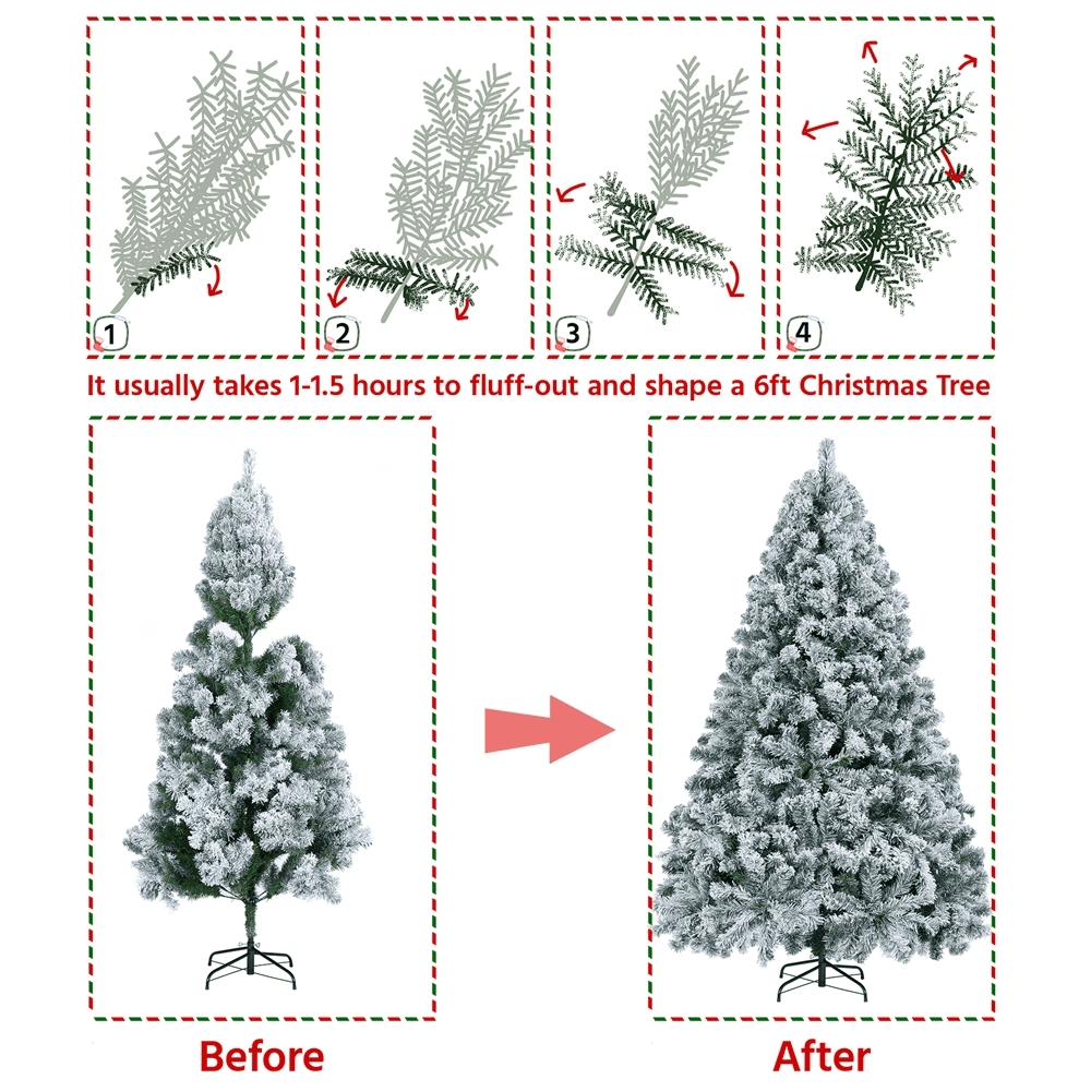 Alden Design 6Ft Pre-lit Flocked Artificial Christmas Tree with Foldable Stand, Green