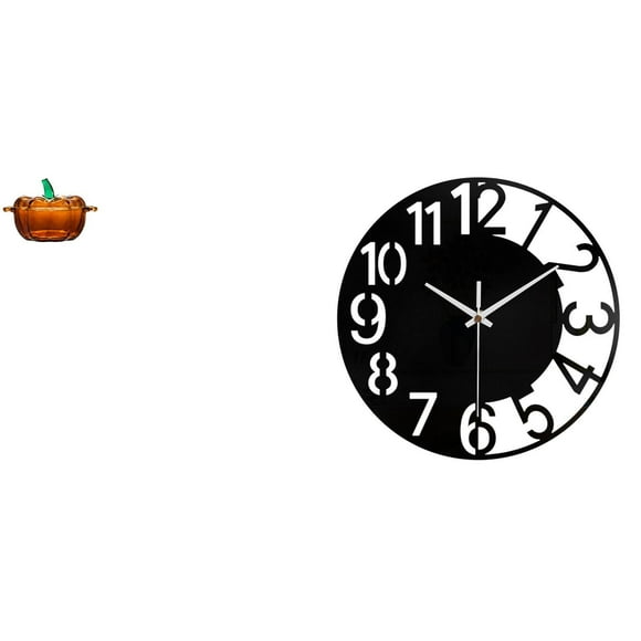 Plato de dulces de cristal, tarro de con forma de calabaza con tapa y reloj de pared decorativo de acrílico, silencioso, fácil de leer, senci