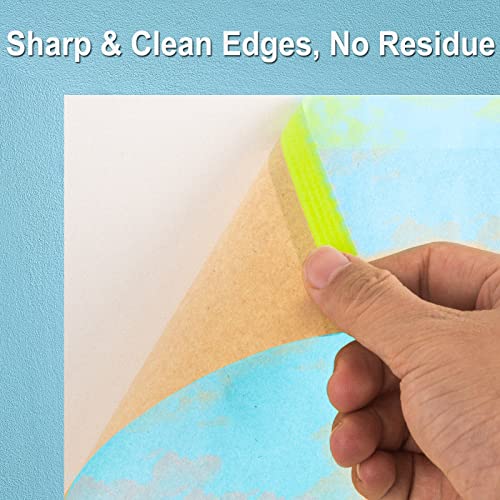 Pre-Taped Masking Paper for Painting - 18 inch x 50 feet Tape and Drape Painters Paper, Paint Adhesive Protective Paper Roll for Covering Skirting, Frames, Cars and Auto Body (2 Rolls)