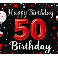 thumbnail image 7 of Black Background Happy 50th Birthday Banner with Red White Balloons Wine Glasses Star Elements Party Supplies Photography Props Birthday Decoration Backdrop, 7 of 7