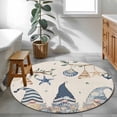 thumbnail image 4 of Area Rug 48in, Blue Gnome on Vintage Linen Floor Carpet Living Room Rug, Summer Ocean Shell Starfish Non-Slip Welcome Mat Indoor Rugs for Bedroom Dining Room, 4 of 9