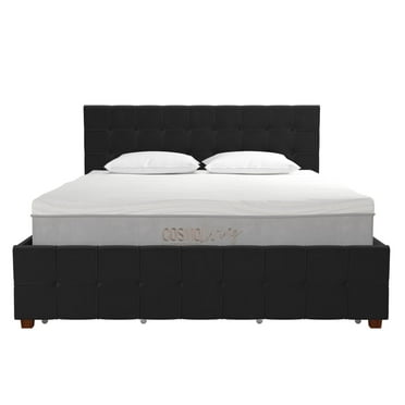 CosmoLiving by Cosmopolitan Elizabeth Upholstered Bed with Storage, King, Light Grey Linen