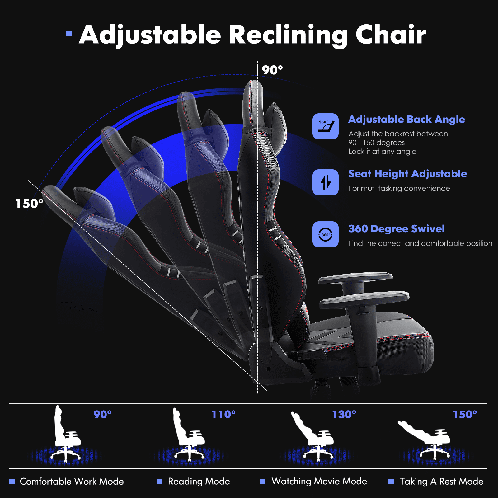 MAYEERTY Big and Tall Gaming Chair 350lbs-Racing Computer Gamer Chair, Ergonomic High Back PC Chair with Wide Seat