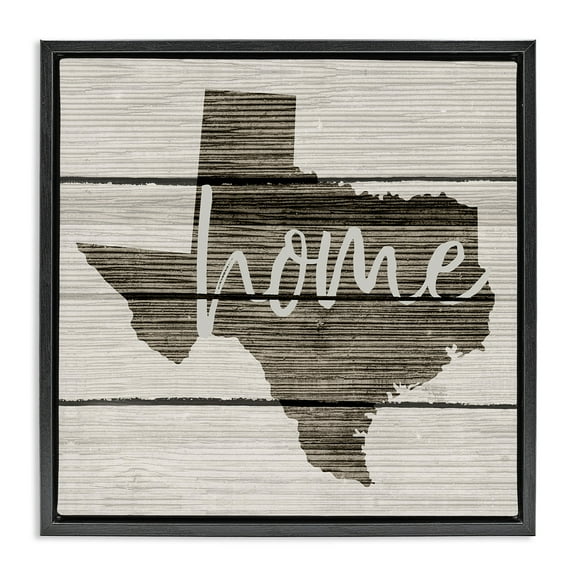 Stupell Industries Texas Rustic Typography Map Town & City Painting Black Floater Framed Canvas Art Print Wall Art, 18 x 18