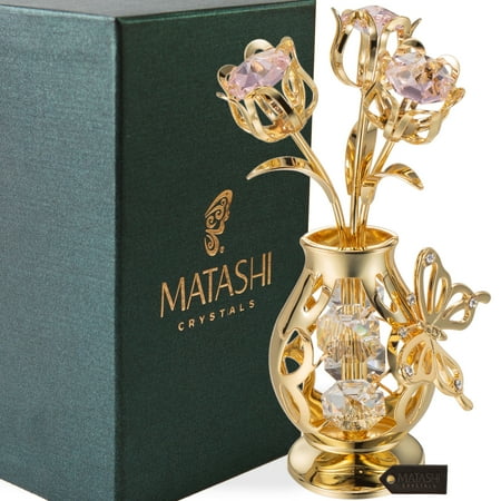 Matashi Flower Ornament in Vase with Butterfly & Pink Crystals  24K Gold Plated  Valentine’s Day Gift for Women or Wife  Home Décor price history on PriceWatchPro