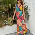 thumbnail image 6 of Pastel Rainbow Lollipop Womens Night Club Maxi Dress V Neck Sleeveless Bohemia Long Dresses, 6 of 9