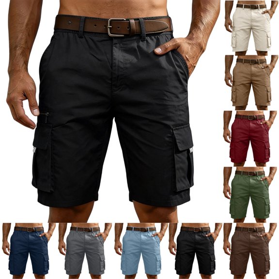LTTVQM Men's Cargo Shorts Casual Hiking Workout Lightweight with Multi Pockets Casual Golf Outdoor Work Shorts Black S