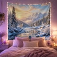 thumbnail image 2 of Winding River with Snowy Evergreens and Mountain Sunset, Serene Watercolor for Nature Lovers, Tranquil Winter Landscape Art, Housewarming Gift, Tapestry Wall Hanging for Bedroom and Living Room, 2 of 7