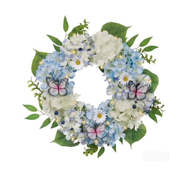 Spring Summer Wreaths for Front Door, Floral Wreath with Eucalyptus Leaves Butterfly for Easter Home Porch Window Party Wedding Wall Decor