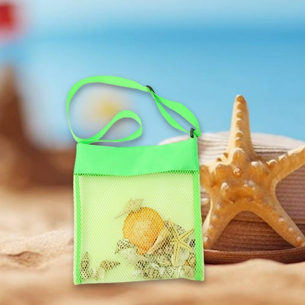 Uttpll Sac de plage coloré en maille réglable pour enfants à séchage rapide pour la collecte de coquillages, sac de plage, sable, accessoires de natation pour garçons et filles, vert et rose