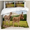 thumbnail image 1 of Donkey Duvet Cover Set Queen Size, Two Cute Donkeys Standing on the Meadow in Dolomites Italy Mediterranean Countryside, Decorative 3 Piece Bedding Set with 2 Pillow Shams, Multicolor, by Ambesonne, 1 of 3