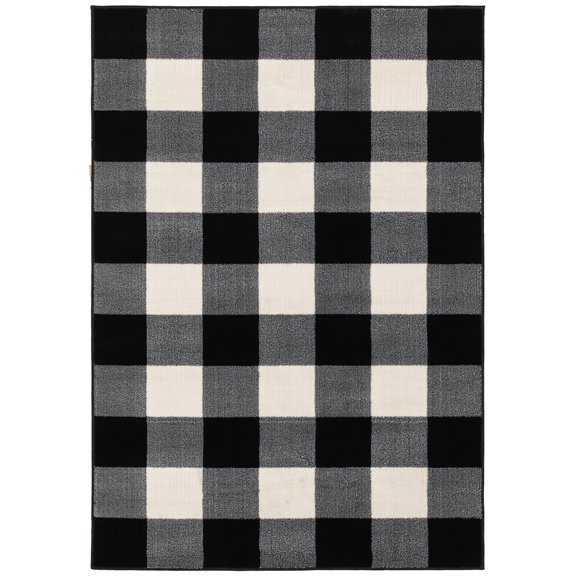 Moretti Homestead Area Rug 678D0 Casual Black Plaid Blocks 6' 7" x 9' 2" Rectangle