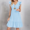 thumbnail image 2 of biudgviw Women's Ruffle Sleeve Layered Dress Casual Summer V Neck Knee Length Dress Trendy Smock Pleated Flowy Short Dress, 2 of 6