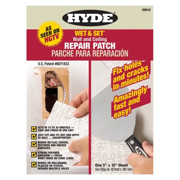 Hyde Tools Wet & Set Wall and Ceiling Repair Patch, 5 in W x 15 in L, Fabric Wall Fillers