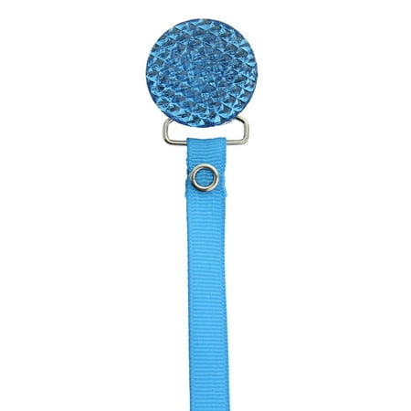 Quilted Crystal Pacifier Clip with Solid Ribbon, Blue Shades