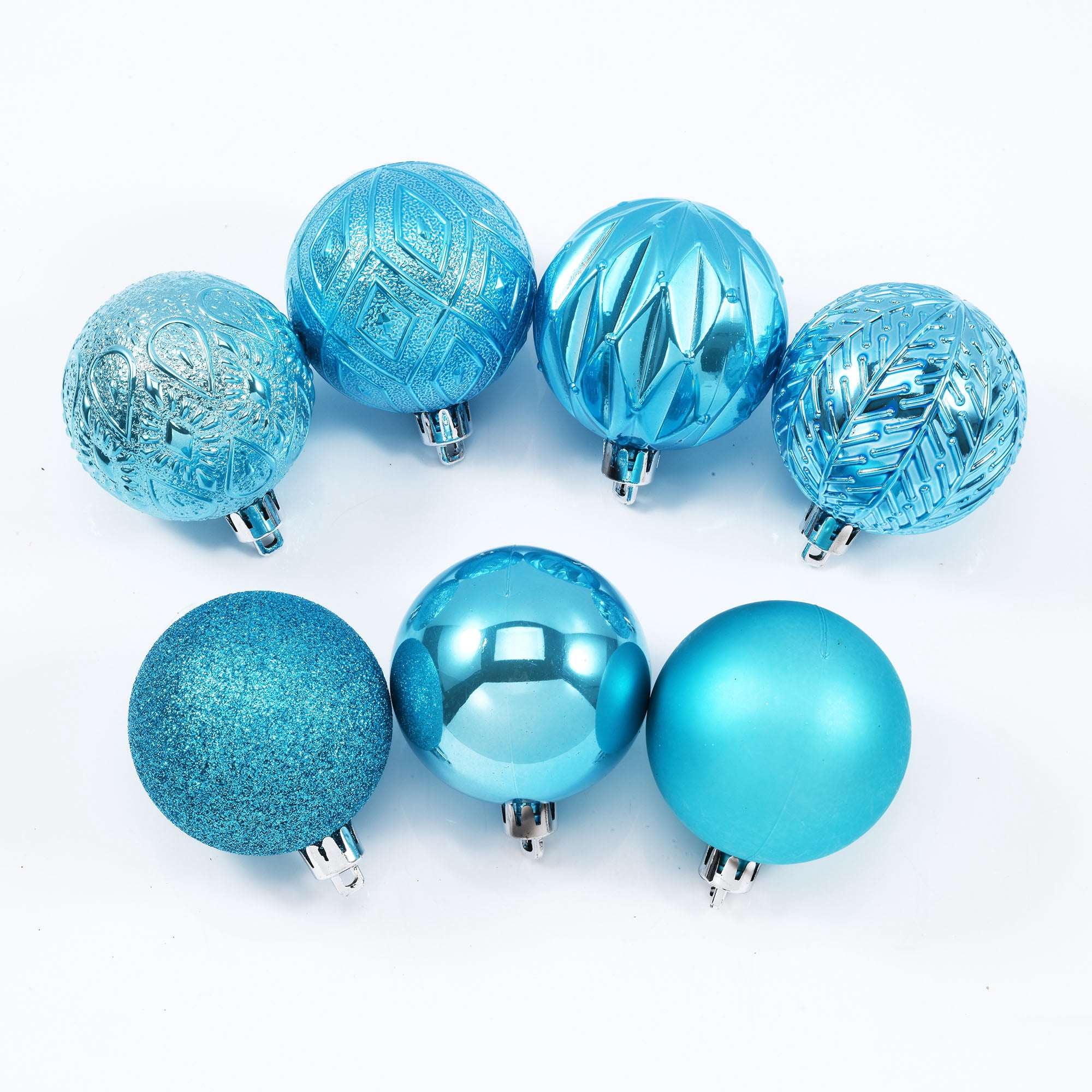 Holiday Time 60 mm Multi-textured Christmas Shatterproof Ornaments, Turquoise, 26 Count