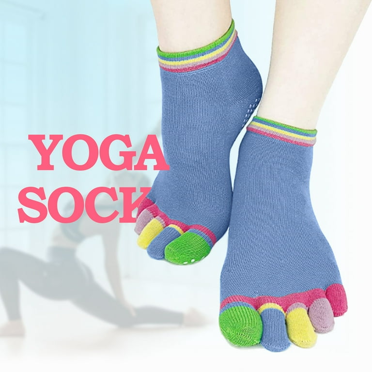 2 Pairs Yoga Socks for Women with Grips, Pilates Socks, Barre Socks ,Women's  Non-Slip Grip Toe Socks (Blue / Purple) 