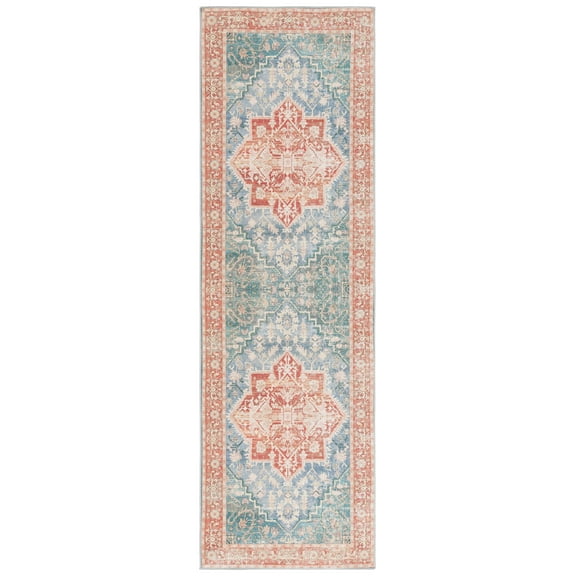 SAFAVIEH Arizona Fredrick Distressed Machine Washable Runner Rug, Blue Green/Rust, 2'6" x 8'