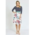 thumbnail image 4 of Stripe 3/4 Sleeve Ivory Mauve Floral Midi Dress with Mint Band | S-3X, 4 of 6