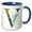 Blue/White, variant on 3drose, Turquoise and Image of Gold Leafy Monogram Initial V, 11oz Mug