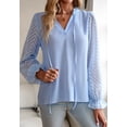 thumbnail image 3 of Solid Color Chevron Pattern Sheer Long Sleeve Blouse for Women Blue Large, 3 of 4