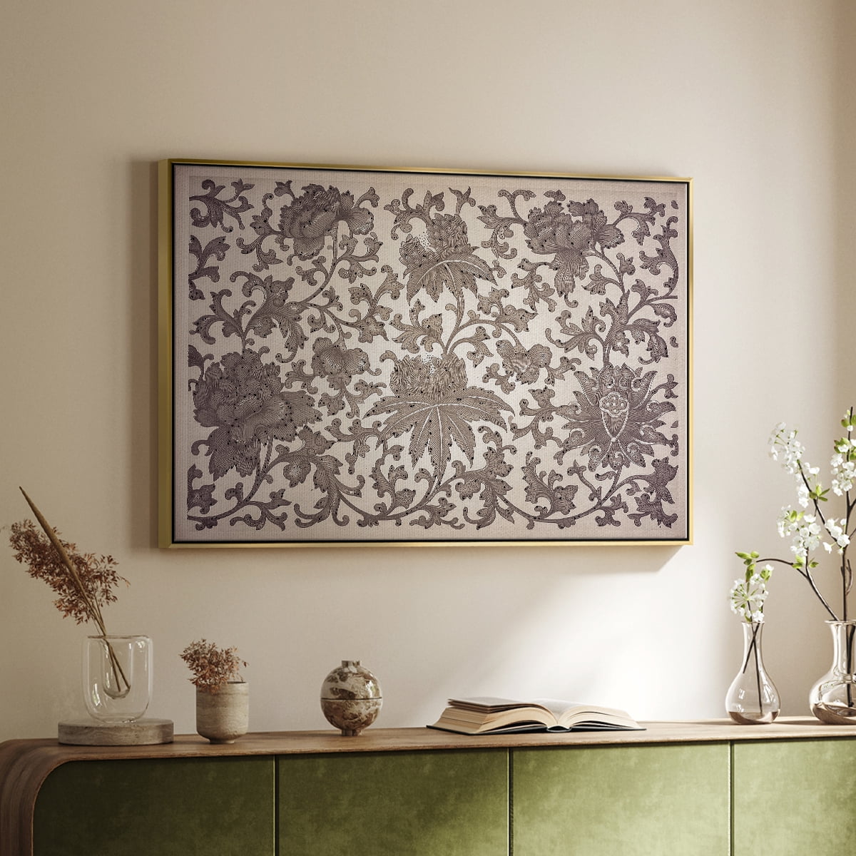 Vintage Abstract Print-XXIII Framed in Gold Wood Gallery Wrapped Canvas 25 in. x 37 in.