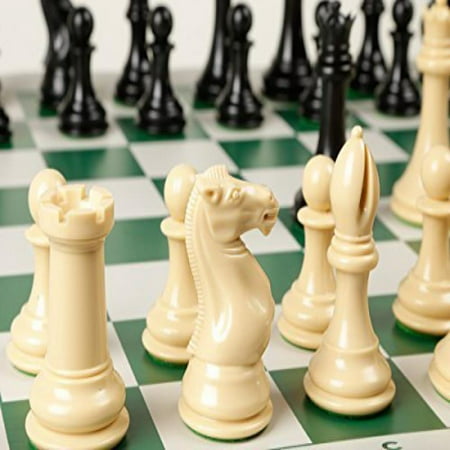 Quadruple Weight Tournament Chess Game Set - Chess Board Game with Natural Chess Pieces, Green Silicone Board and Chess Strategy Guide