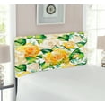 thumbnail image 2 of Rose Headboard, Roses Illustration in Watercolor Painting Effect Ornate Wedding Celebration, Upholstered Decorative Metal Bed Headboard with Memory Foam, Twin Size, Yellow Beige Green, by Ambesonne, 2 of 4
