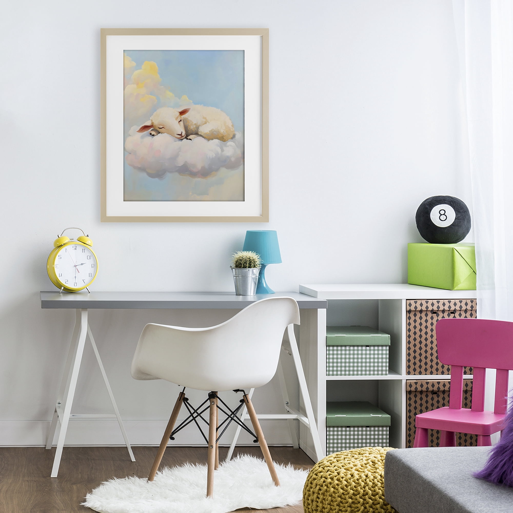 Stupell Industries Sleeping Sheep on a Cloud Birch Framed Print Under Glass, design by The Prints Vibe