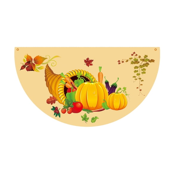 Riforla Fall Thanksgiving Semicircular Fan Flag Turkey Pumpkin Flag for Indoor Outdoor Decoration Flags Banners Accessories A