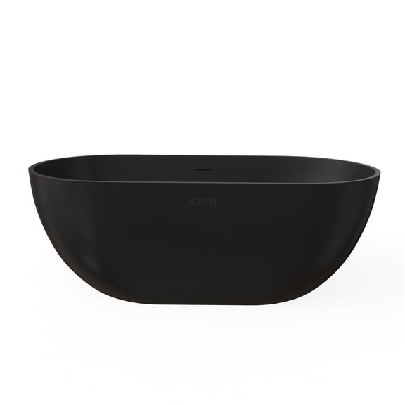 JERFIT 59" Freestanding Soaking Bathtub, Matte Black Solid Surface Deep Soak Tub for Bathroom, Modern Slipper Clawfoot Design