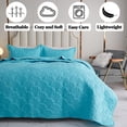 thumbnail image 2 of Blue Quilt Set Queen Size - Scallop Embroidered Soft Lightweight Bedspread 3-Piece for All Season (1 Quilt, 2 Shams), 2 of 8