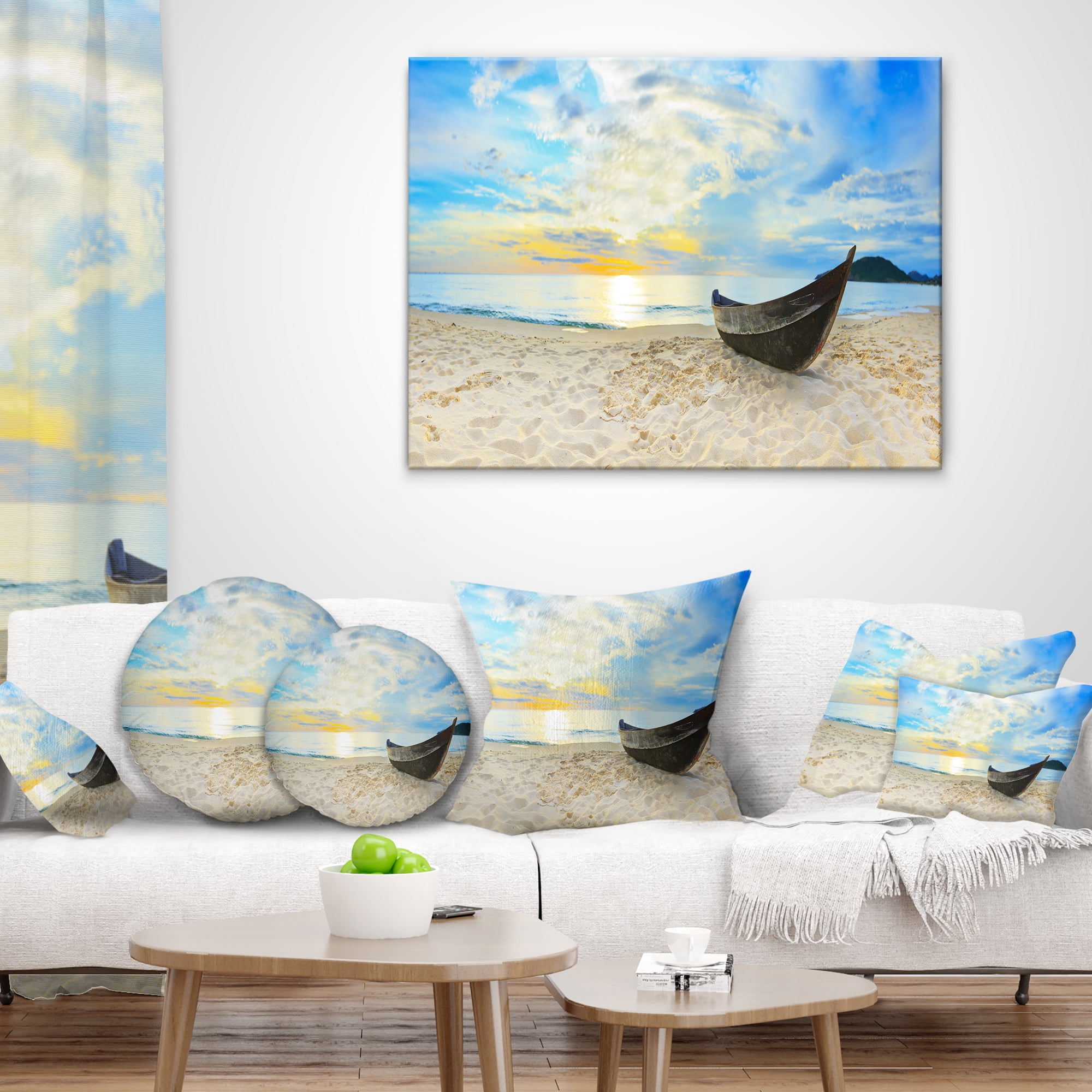 Designart Calm Beach Panorama - Photography Throw Pillow - 12x20