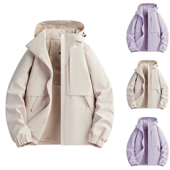 HAPIMO Rain Jacket Women Lightweight Packable Hooded Rain Coat Windbreaker Hiking Raincoat Active Outdoor Rain Jackets Winter Workout Beige L