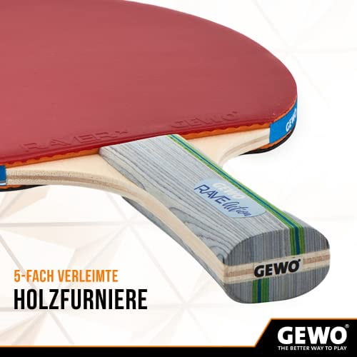 GEWO Table Tennis Paddle - Player Thunderball 2 - High Grip, Spin, Attack - Adult, Youth - 4.0 Inch Grip